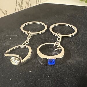 Silver Keychain Set with Blue and Clear Accents